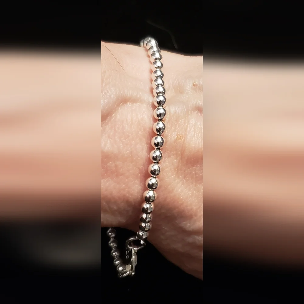 NWOT 925 Stamped Silver Beaded Bracelet, Delicate, 8" Long, Lobster Clasp - Picture 5 of 5